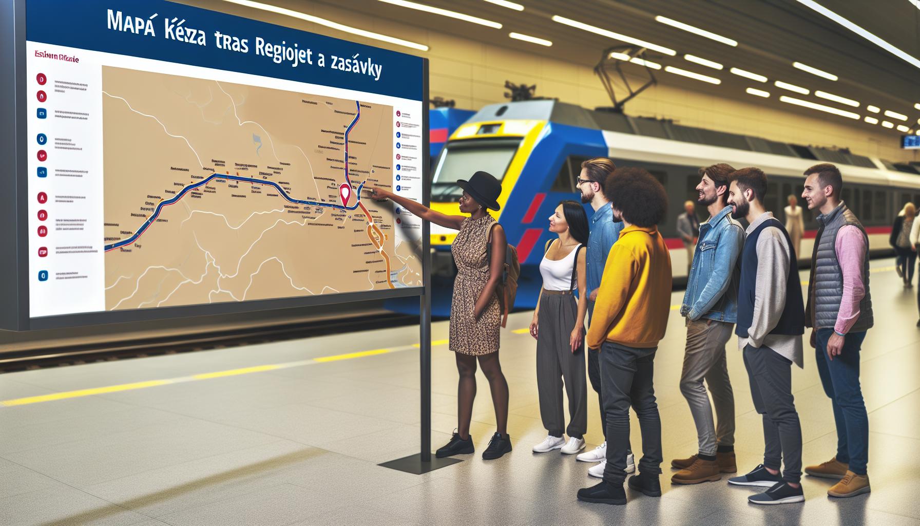 Mapa trasy RegioJet: Klíčové body a zastávky