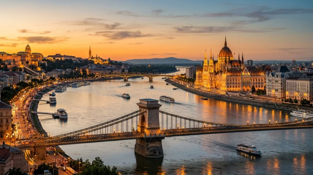 Budapešť Maďarsko panorama parlamentu a Dunaje
