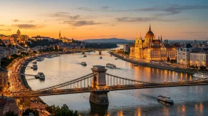 Budapešť Maďarsko panorama parlamentu a Dunaje